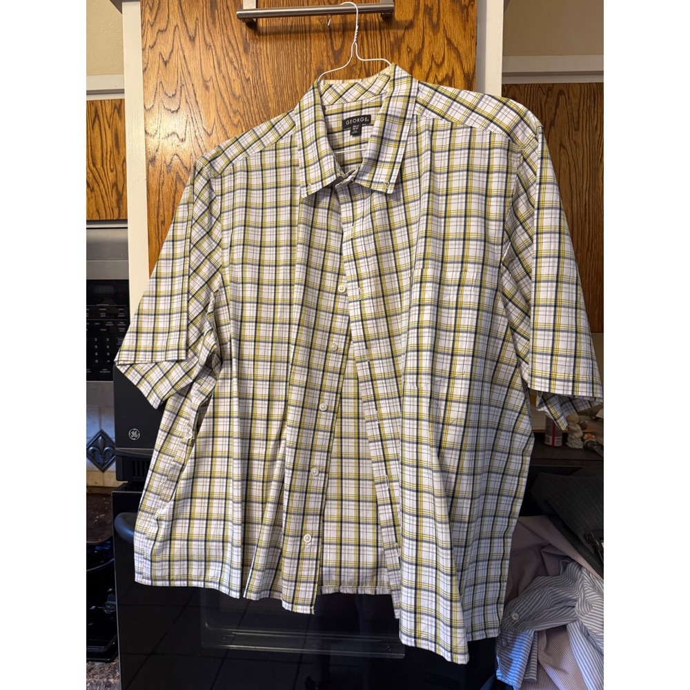 George Mens Plaid Short Sleeve Button Down Shirt Big‎ Tall 2XL 50-52